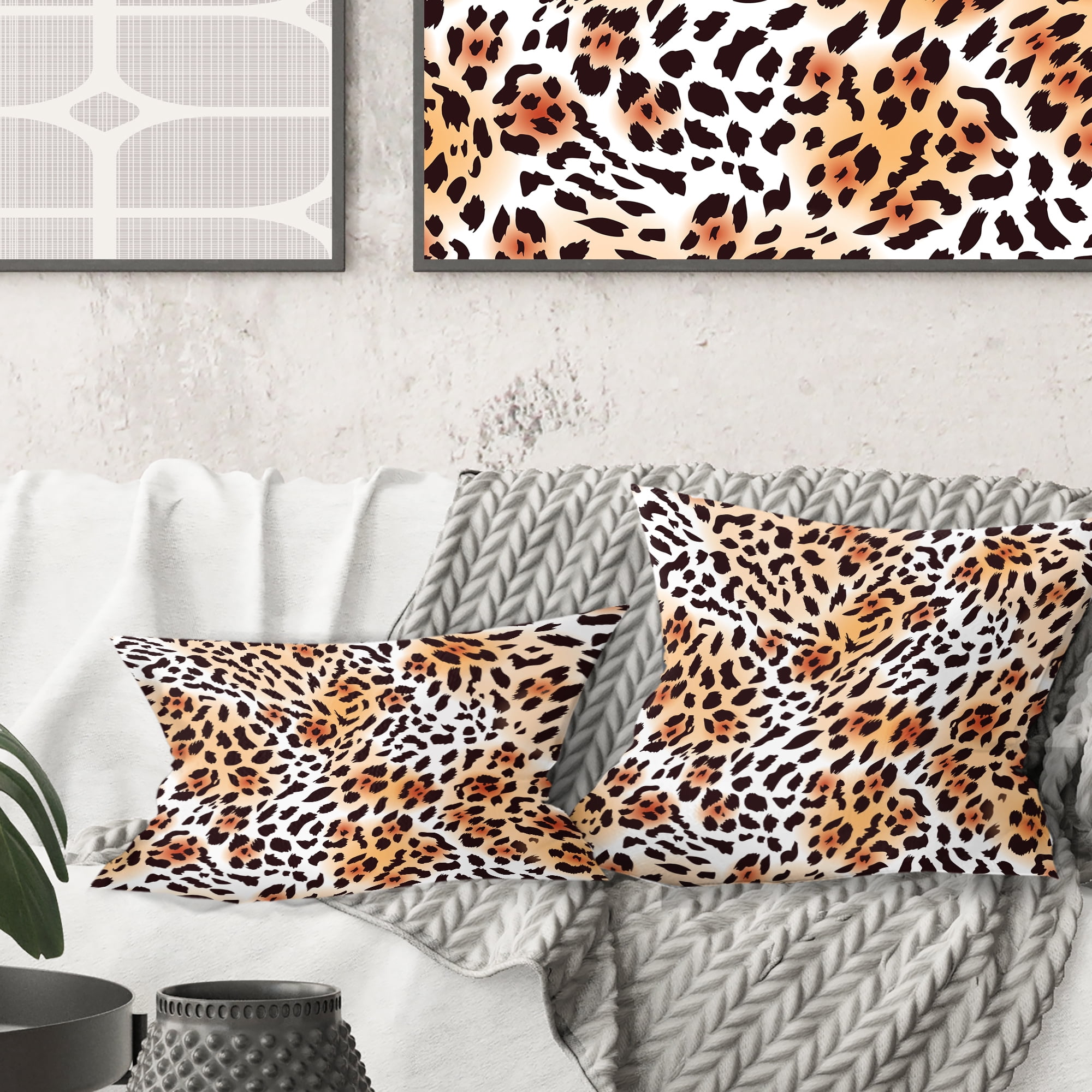 Designart Leopard Fur Safari II' Mid-Century Modern Throw Pillow - 16x16