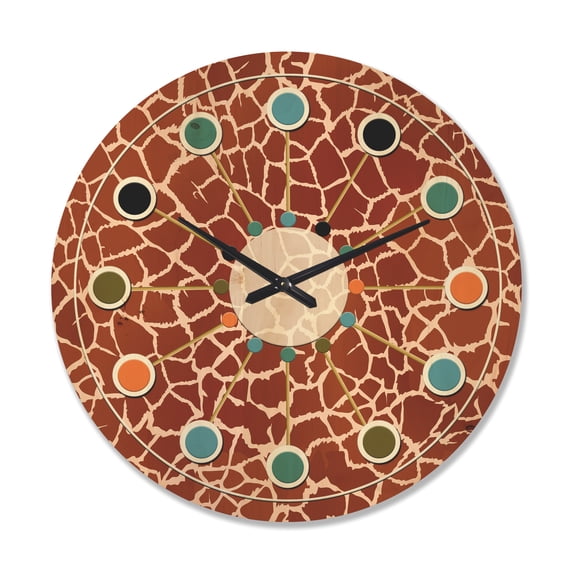 Designart 'Leopard Fur Safari Pattern I' Mid-Century Modern Wood Wall Clock