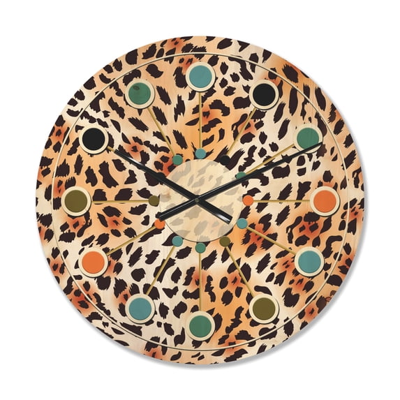 Designart 'Leopard Fur Safari Pattern II' Mid-Century Modern Wood Wall Clock
