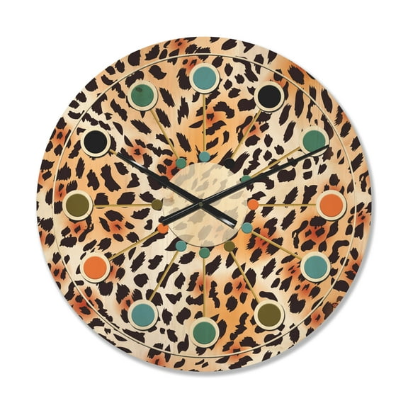 Designart 'Leopard Fur Safari Pattern II' Mid-Century Modern Wood Wall Clock