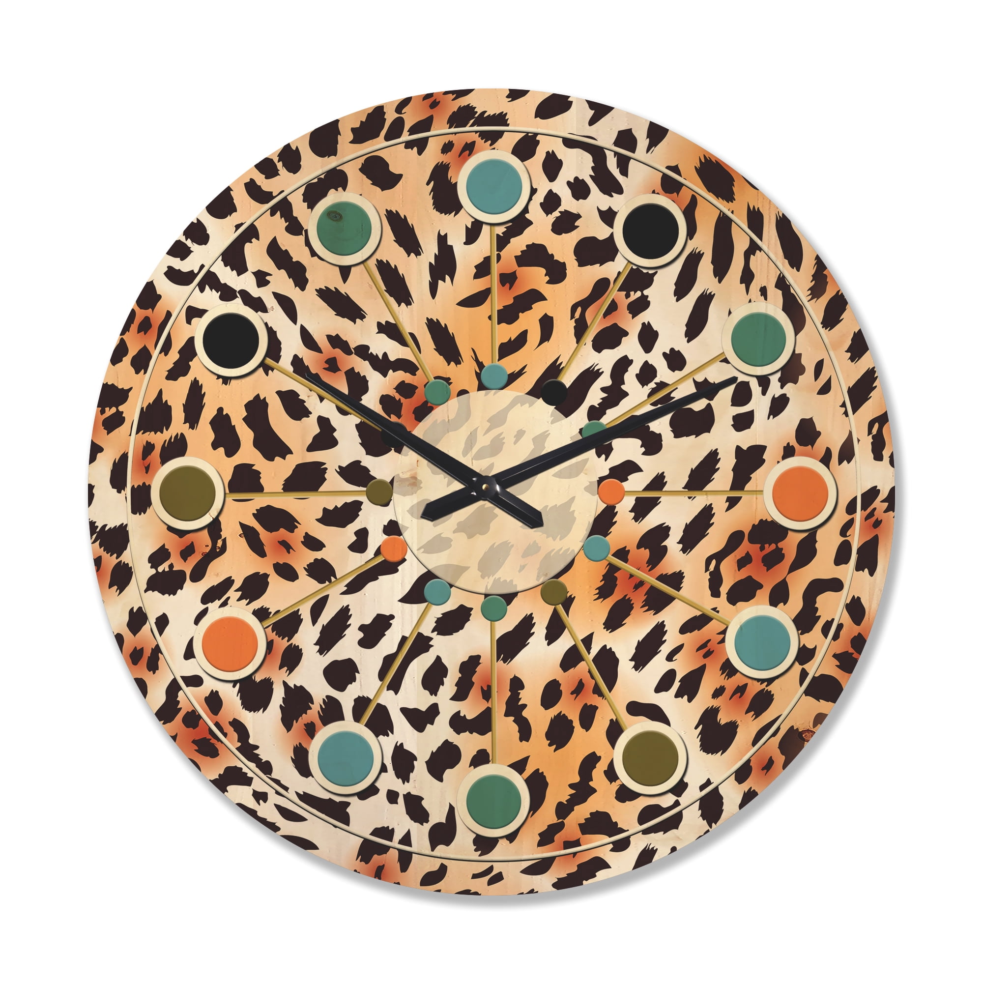 Designart 'Leopard Fur Safari Pattern II' Mid-Century Modern Wood Wall Clock