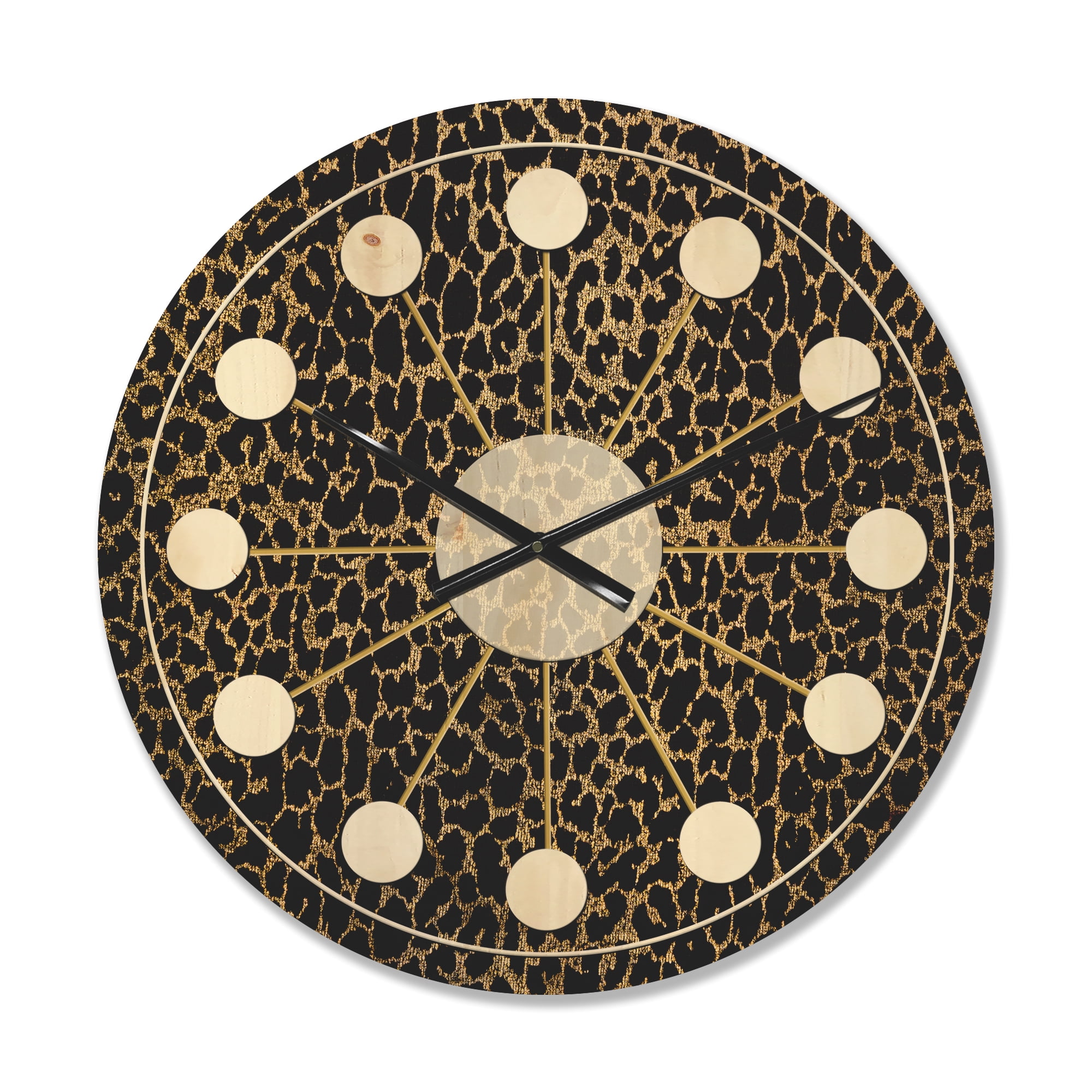 Designart 'Leopard Fur Safari Pattern III' Mid-Century Modern Wood Wall Clock