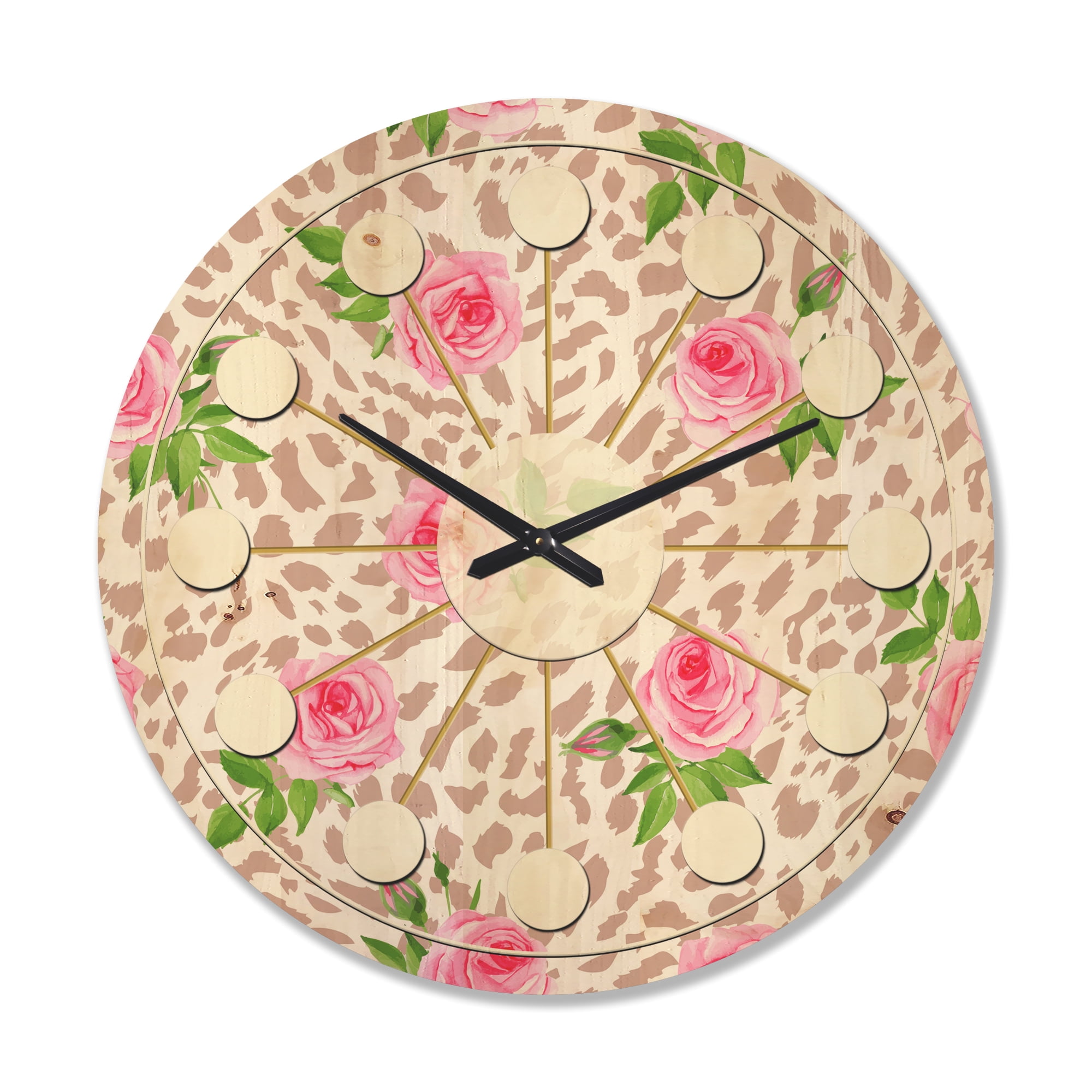 Designart 'Leopard Fur Safari Pattern IV' Mid-Century Modern Wood Wall Clock