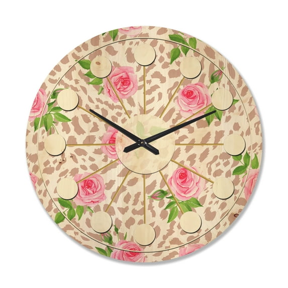 Designart 'Leopard Fur Safari Pattern IV' Mid-Century Modern Wood Wall Clock