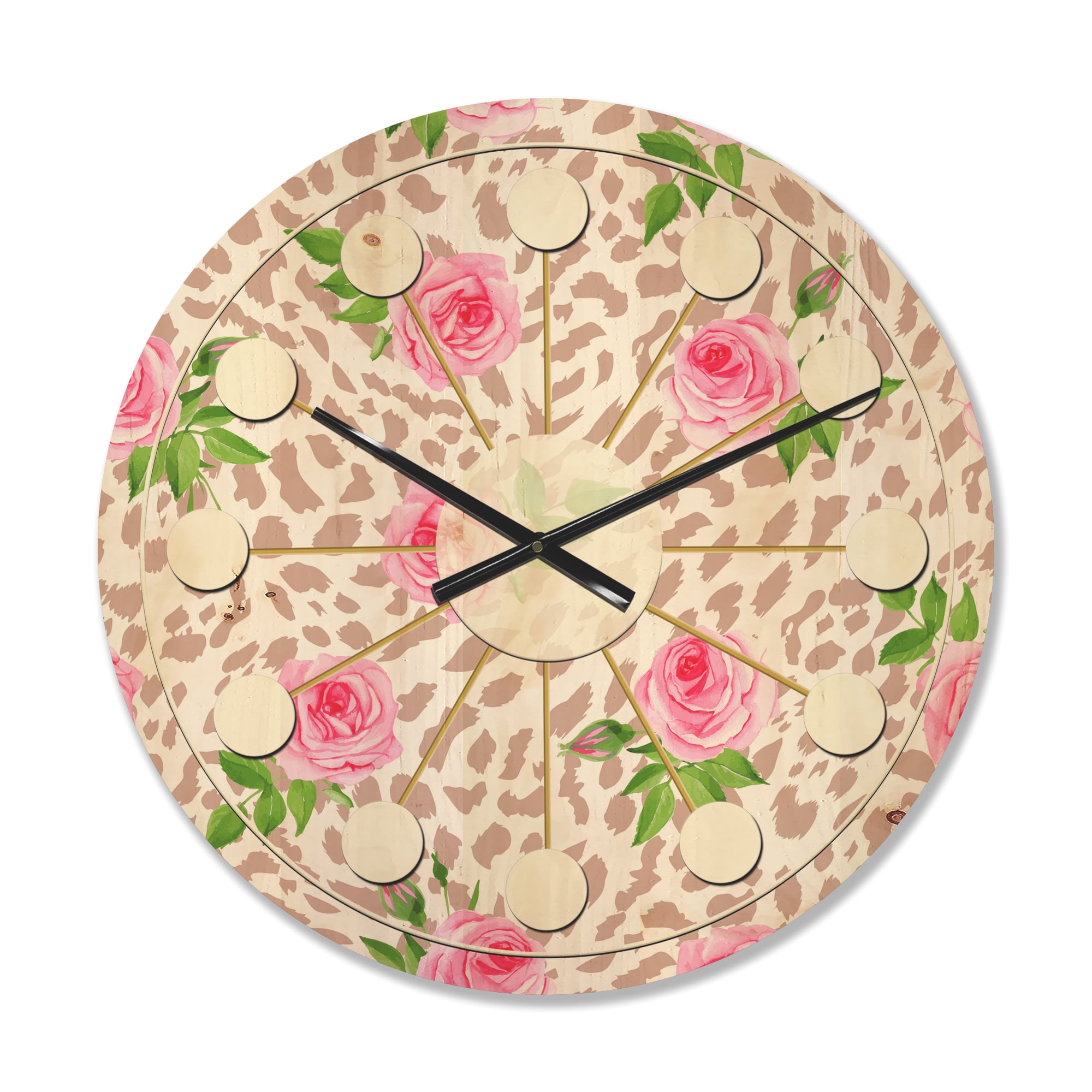 Designart 'Leopard Fur Safari Pattern IV' Mid-Century Modern Wood Wall Clock