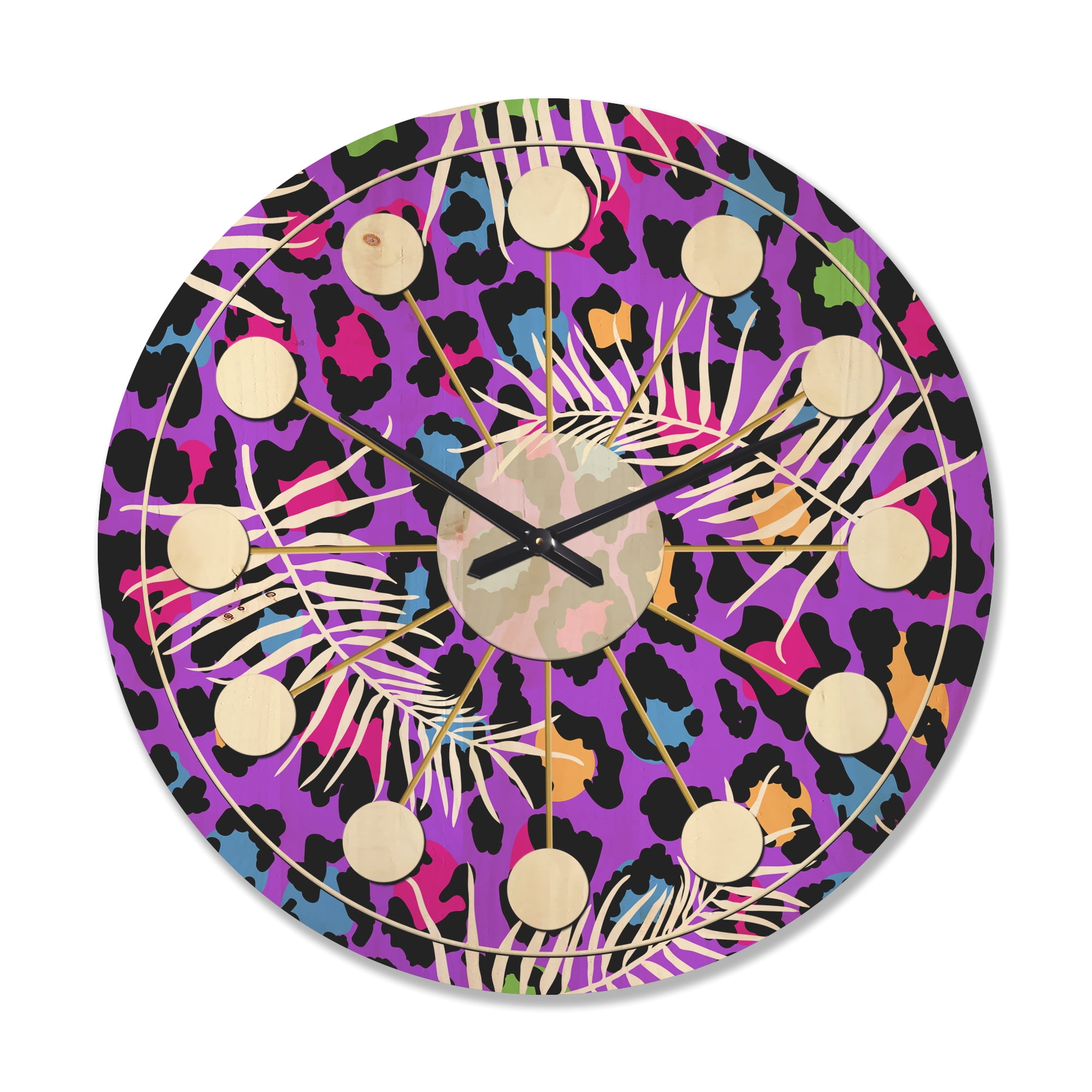 Designart 'Leopard Fur Safari Pattern V' Mid-Century Modern Wood Wall Clock