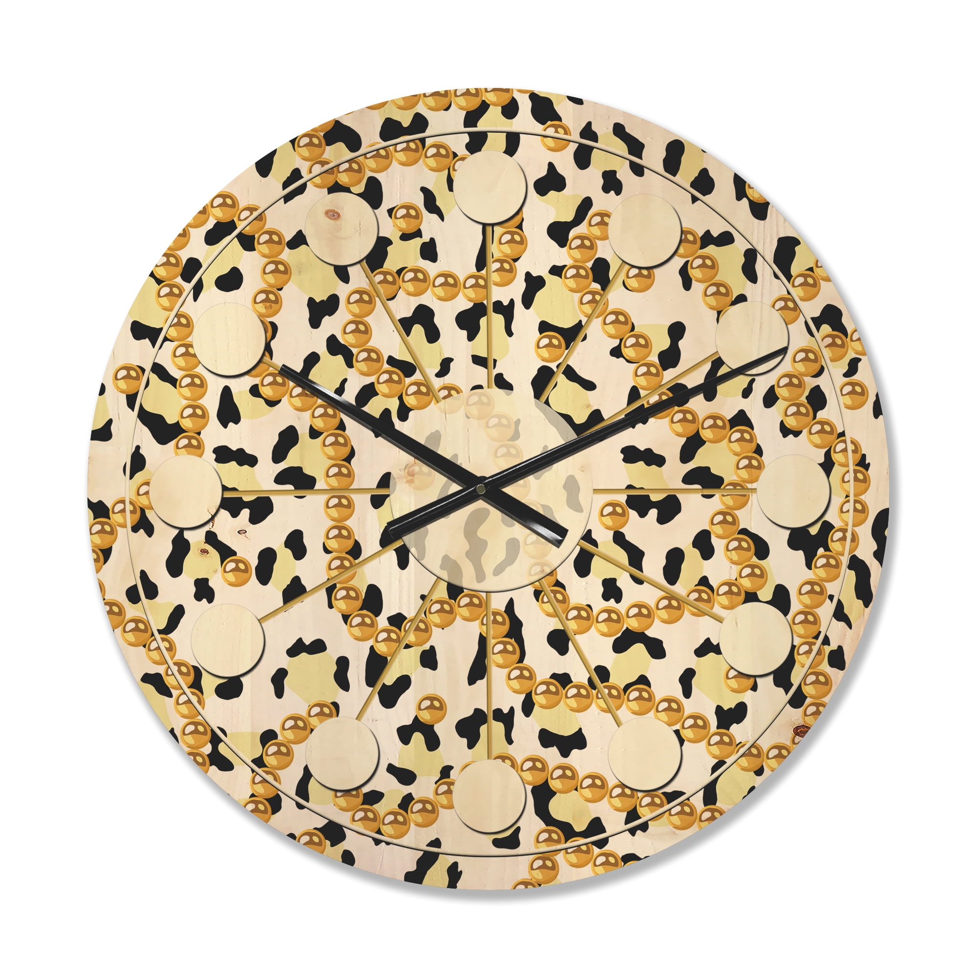 Designart 'Leopard Fur Safari Pattern VI' Mid-Century Modern Wood Wall Clock