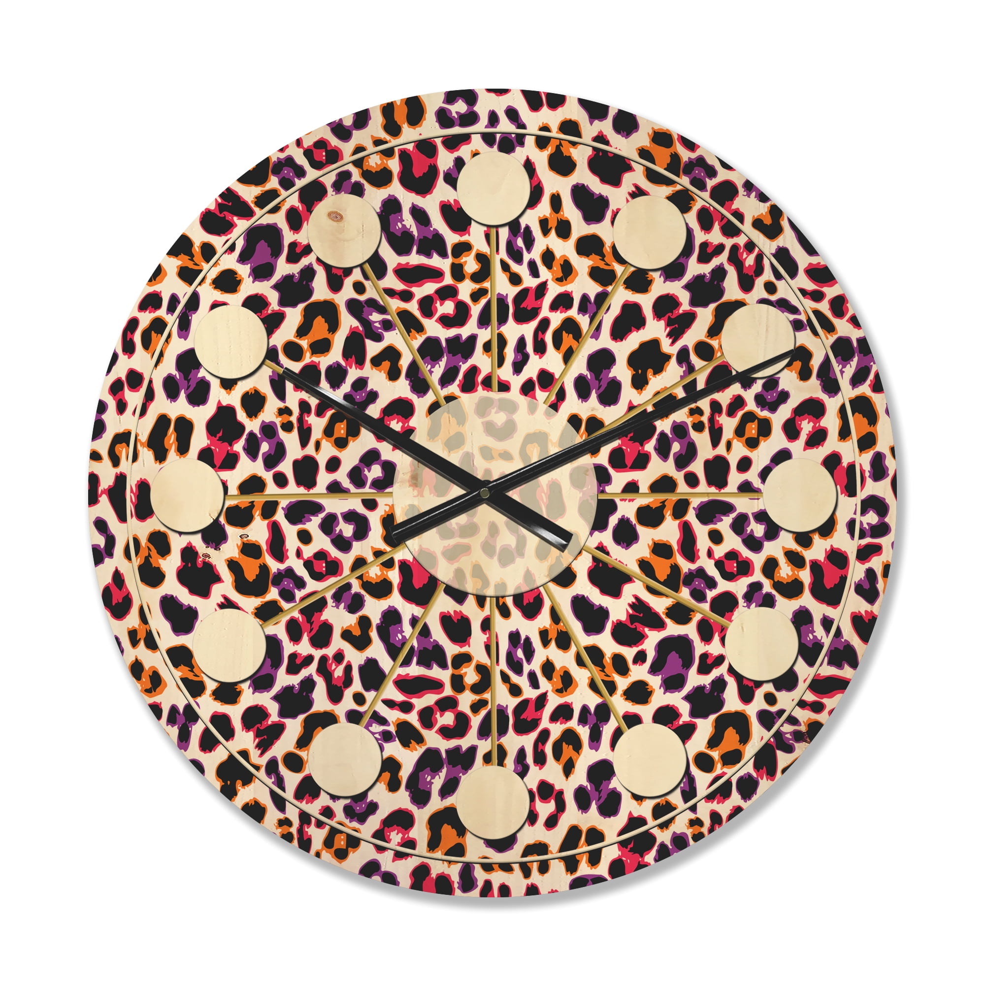 Designart 'Leopard Fur Safari Pattern VII' Mid-Century Modern Wood Wall Clock