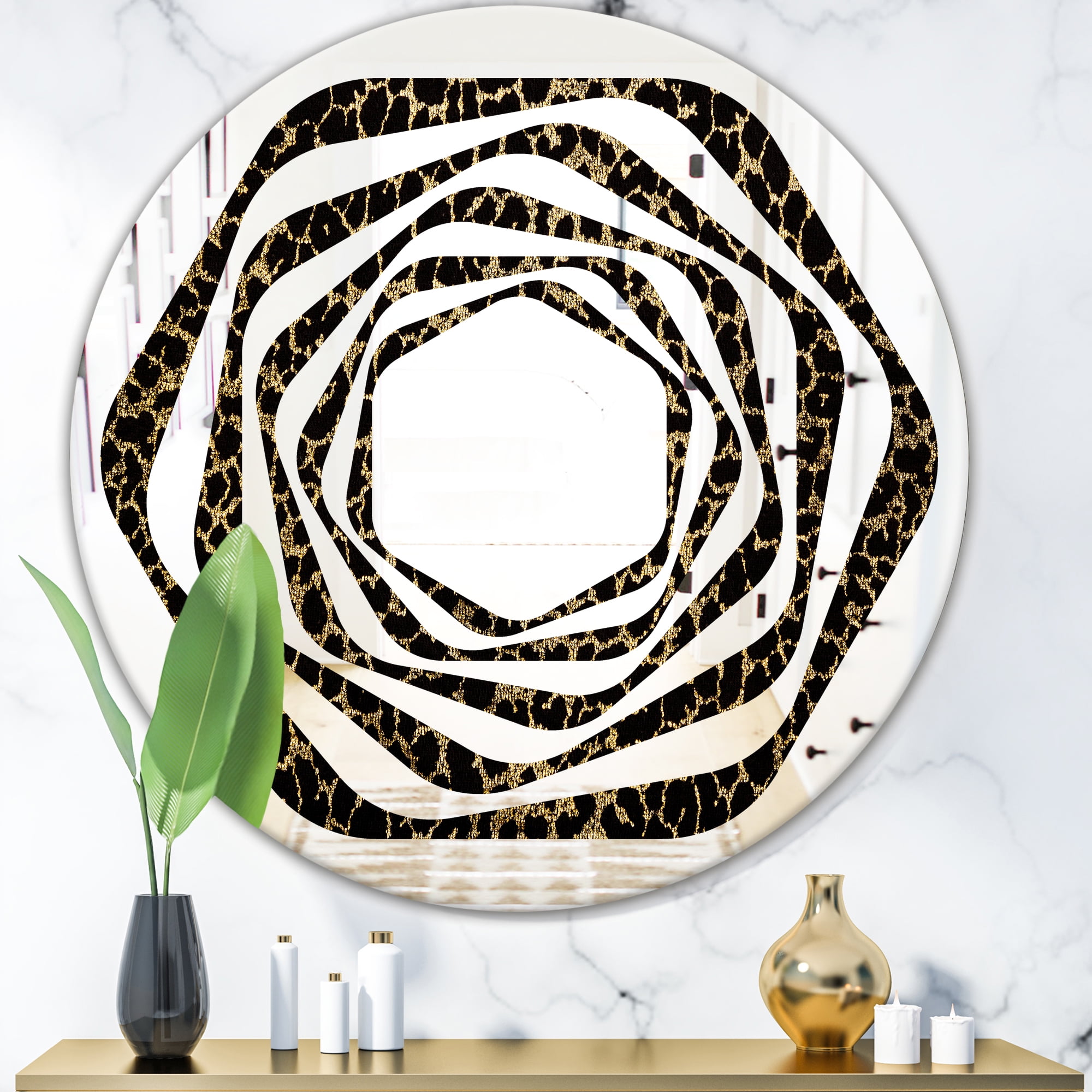 Designart 'Leopard Fur Safari V' Modern Round Wall Mirror - Whirl