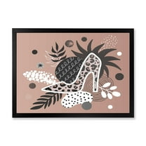 Designart 'Leopard High-Heeled Shoes On Tropical Leaves' Modern Framed Art Print