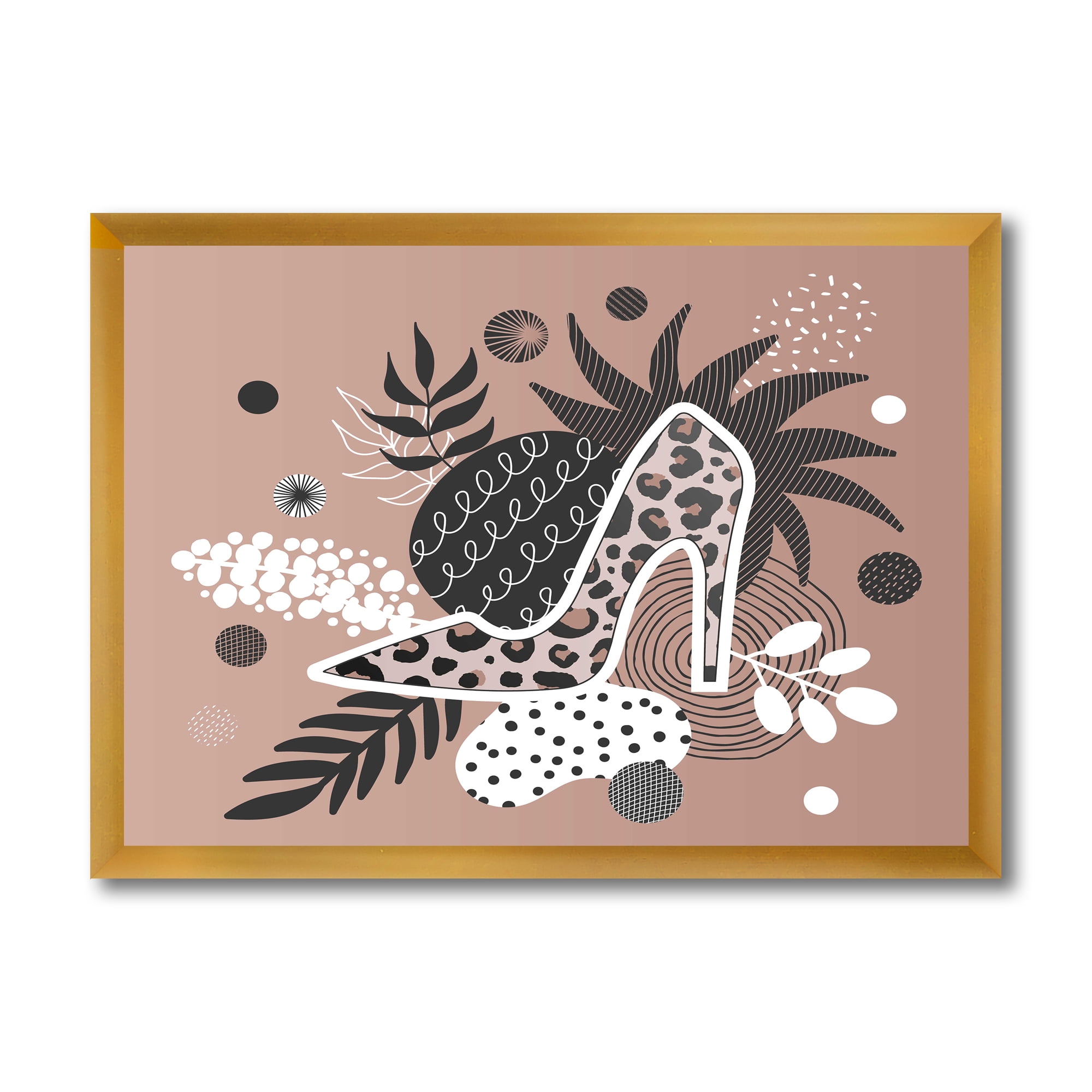 Designart 'Leopard High-Heeled Shoes On Tropical Leaves' Modern Framed Art Print