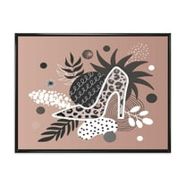 Designart 'Leopard High-Heeled Shoes On Tropical Leaves' Modern Framed Canvas Wall Art Print