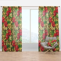 Designart 'Leopard Pattern With Red Flowers I' Tropical Curtain Panel