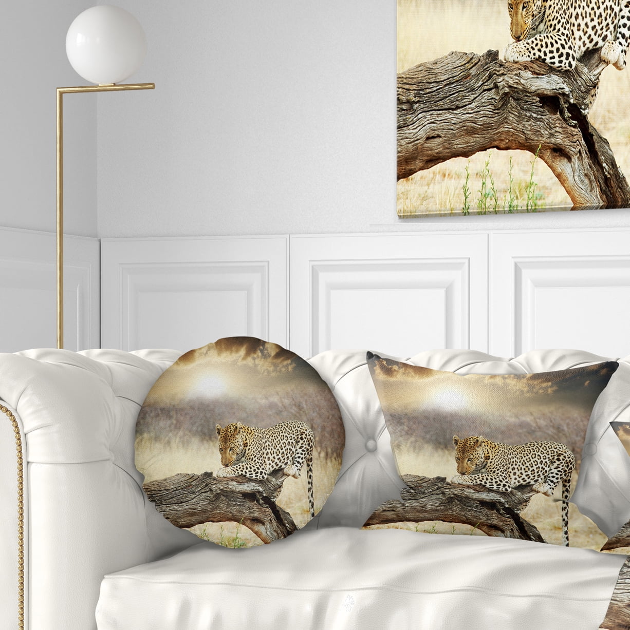 Designart Leopard Relaxing on Tree - African Throw Pillow - 12x20