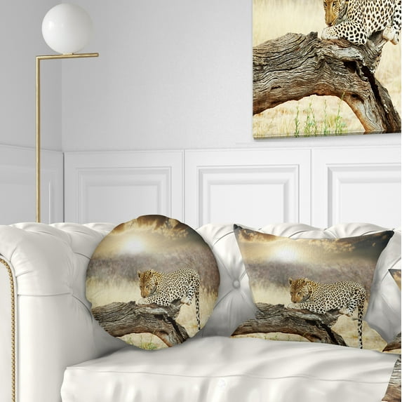 Designart Leopard Relaxing on Tree - African Throw Pillow - 12x20
