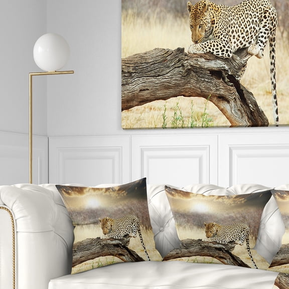 Designart Leopard Relaxing on Tree - African Throw Pillow - 16x16