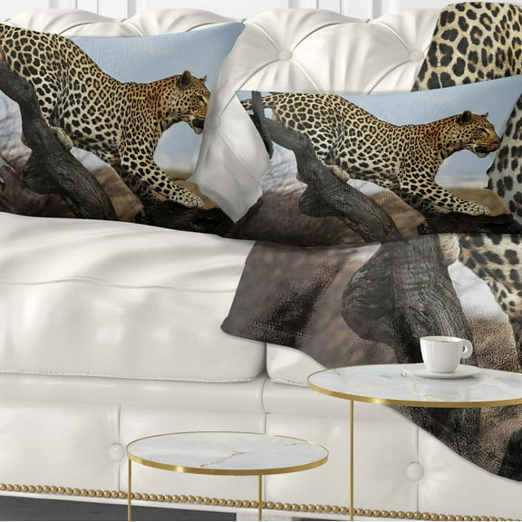 Designart Leopard Walking on Tree - African Throw Pillow - 12x20
