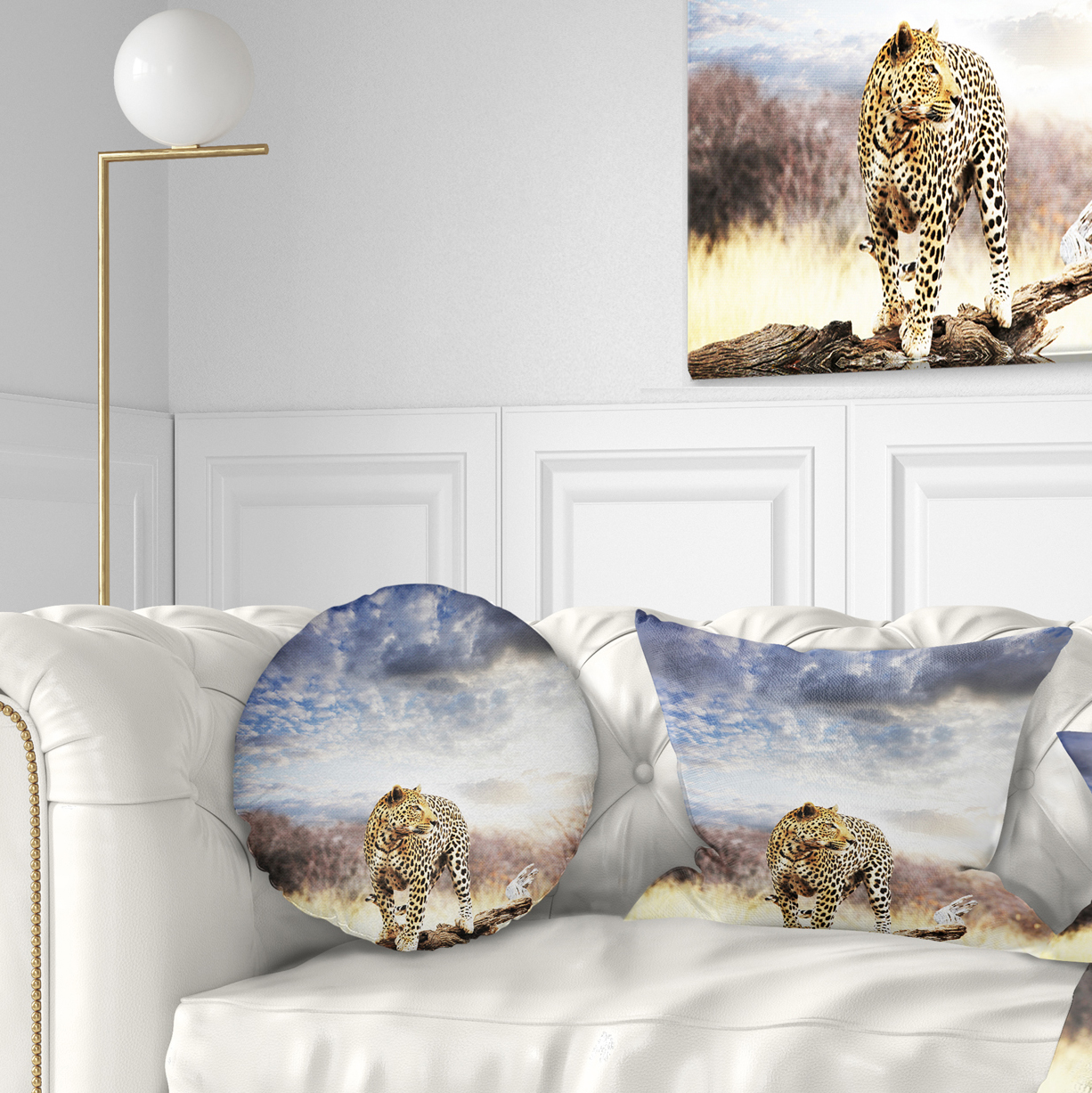 Designart Leopard Walking under Cloudy Sky - African Throw Pillow - 12x20