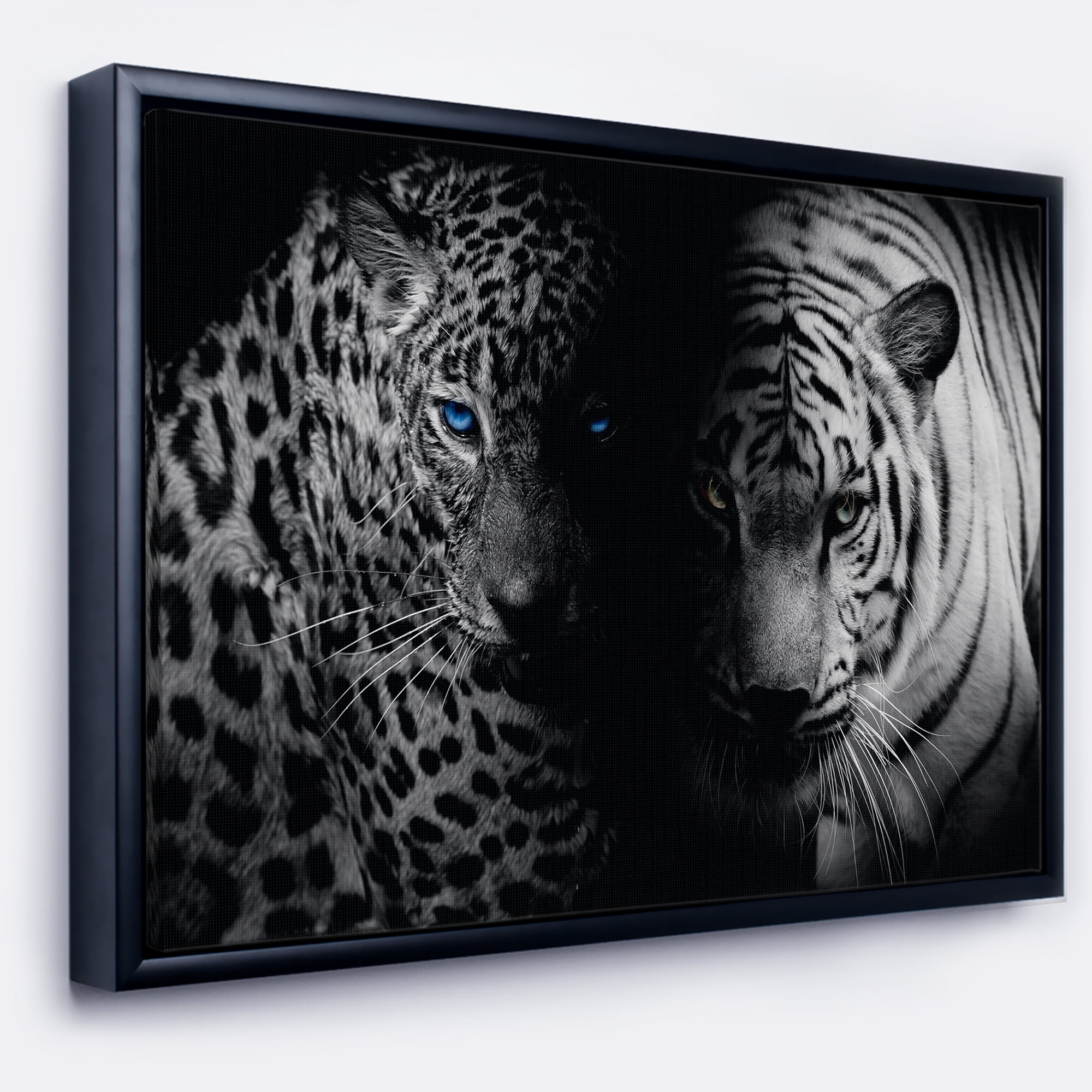 Designart ' Leopard and Tiger in Black ' Animal Framed Canvas Art Print