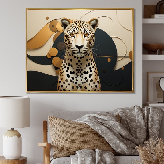 Designart "Leopard gracefulness Geometric" Animals Floater Framed Canvas Art Print