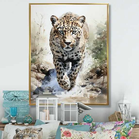 Designart "Leopard gracefulness In Africa" Animals Floater Framed Wall Art Living Room