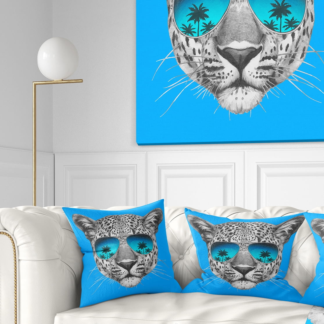 Designart Leopard with Mirror Sunglasses - Animal Throw Pillow - 18x18