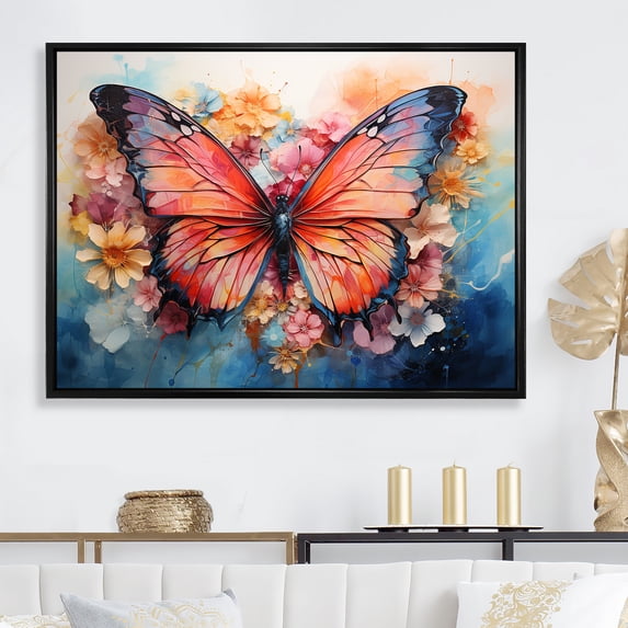 Designart "Lepidopteran Abstract Halos II" Animals Butterfly Floater Framed Canvas Wall Art