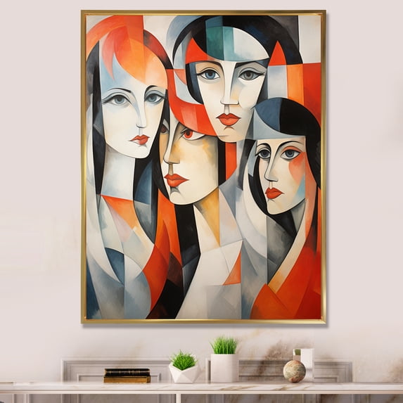 Designart "Les Demoiselles d Avignon in Cubist Form I" Abstract Floater Framed Canvas Art Print
