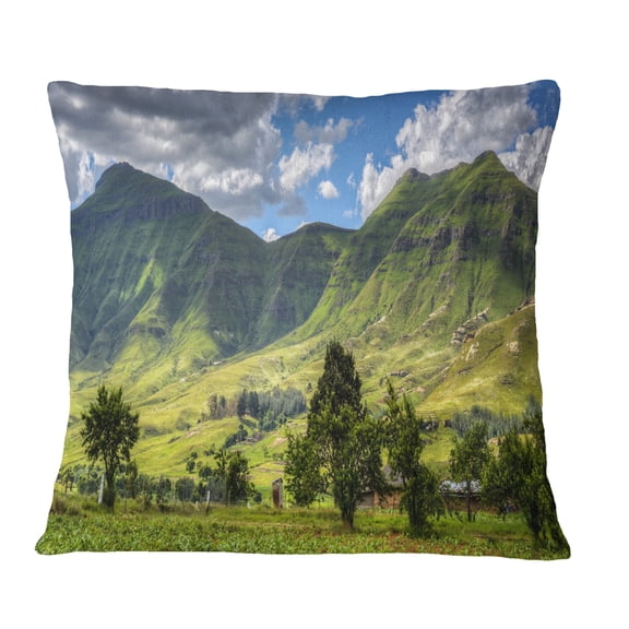 Designart Lesotho Mountains Panorama - Landscape Printed Throw Pillow - 16x16