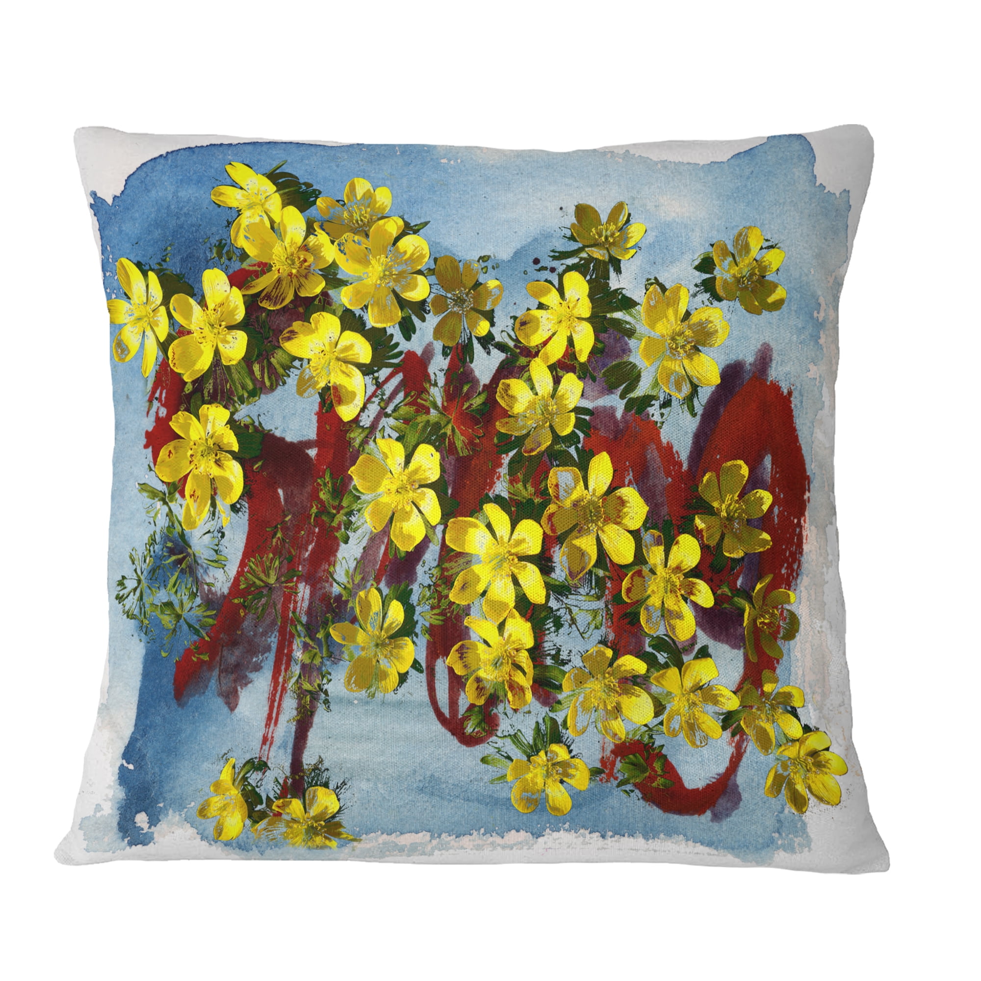Designart Lettering and Yellow Spring Flowers - Floral Throw Pillow - 16x16
