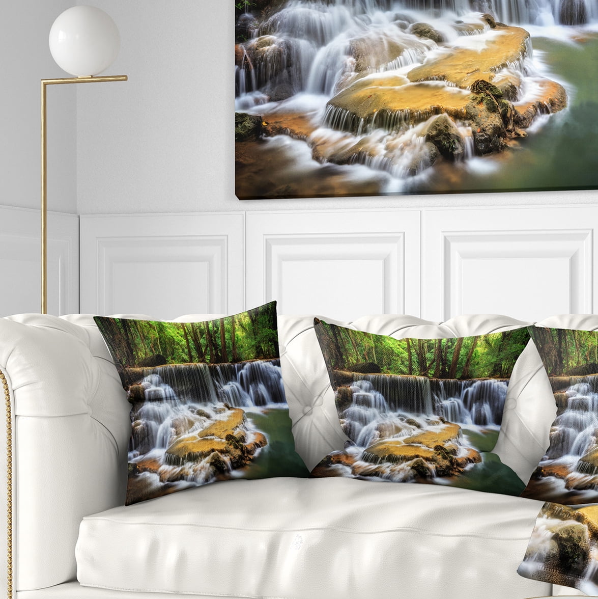 Designart Level Six of Huai Mae Kamin Waterfall - Throw Pillow - 16x16