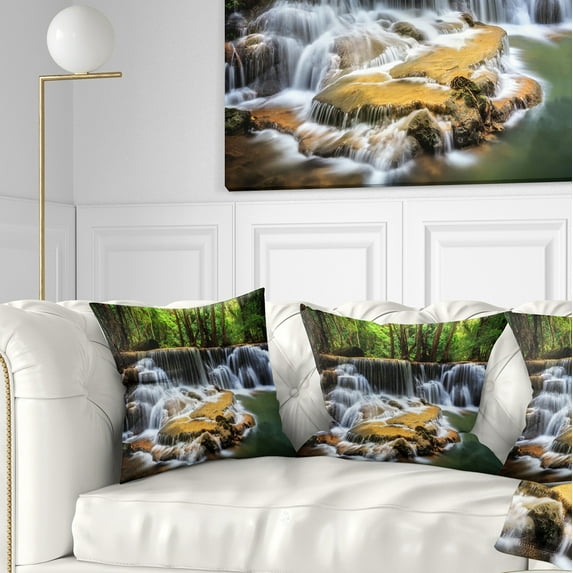 Designart Level Six of Huai Mae Kamin Waterfall - Throw Pillow - 18x18
