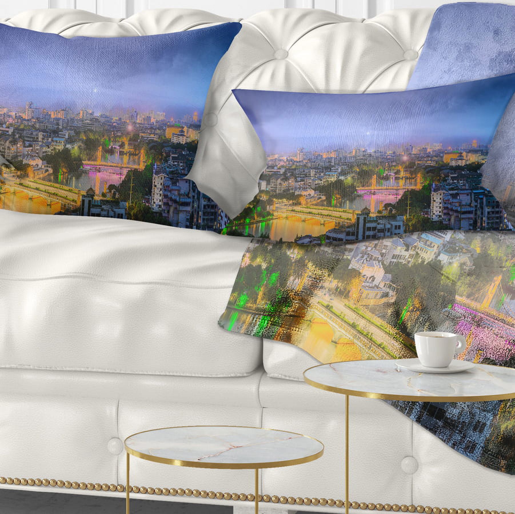 Designart Li River and Karst Hills Panorama - Cityscape Throw Pillow - 12x20