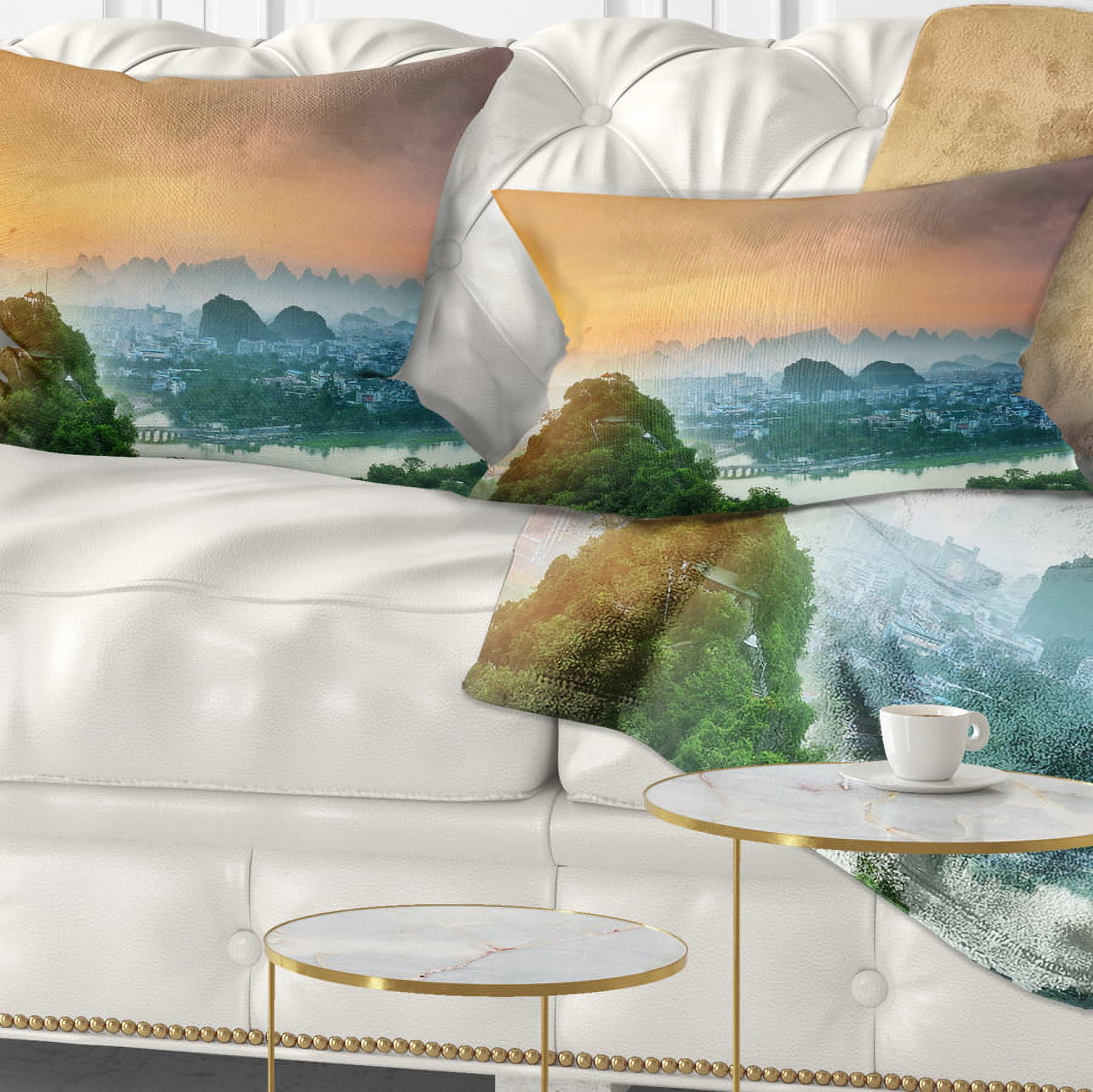 Designart Li River and Karst Mountains - Landscape Printed Throw Pillow - 12x20