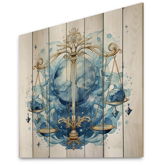 Designart "Libra The Scales I" Astrology Print on Natural Pine Wood