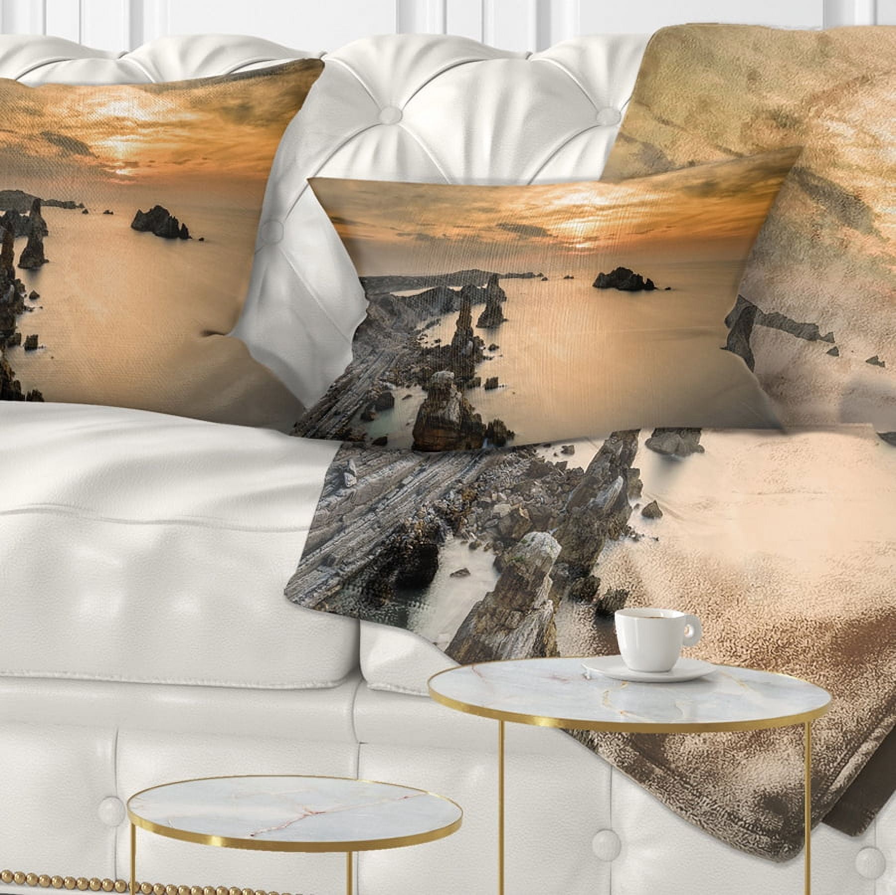 Designart Liencres Rocks on Coast in Spain - Landscape Printed Throw Pillow - 12x20