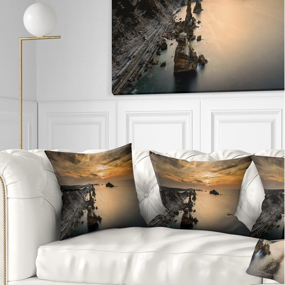 Designart Liencres Rocks on Coast in Spain - Landscape Printed Throw Pillow - 18x18