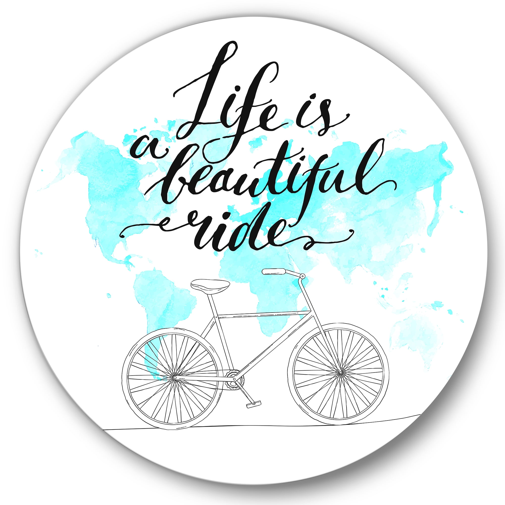 Designart 'Life Is A Beautiful Ride With Bicycle' Traditional Circle Metal Wall Art 23x23 - Disc of 23