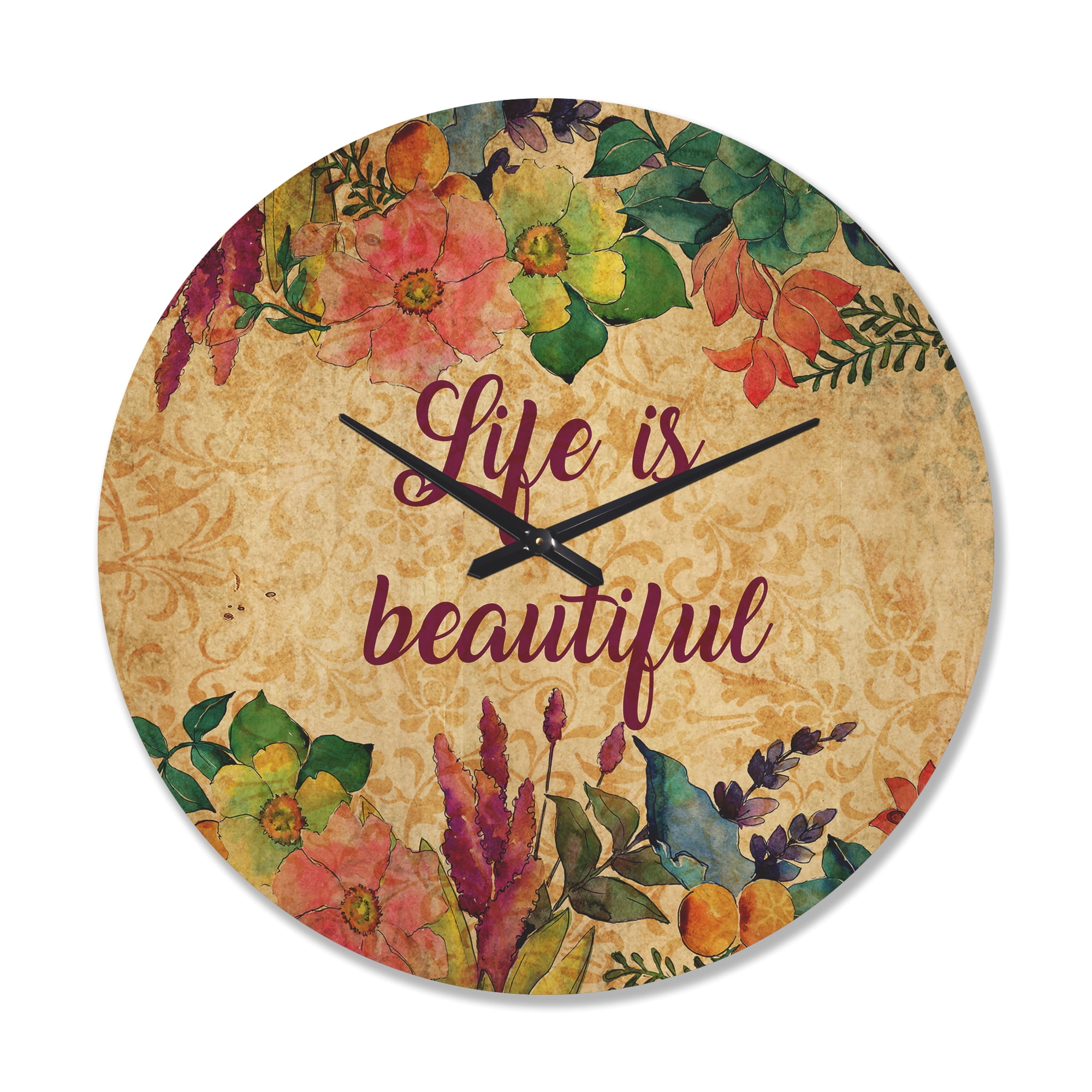 Designart 'Life Is Beautiful Folral II' Vintage Wood Wall Clock