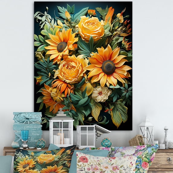 Designart "Lifelike Sunflower Splendor" Sunflowers Canvas Wall Art