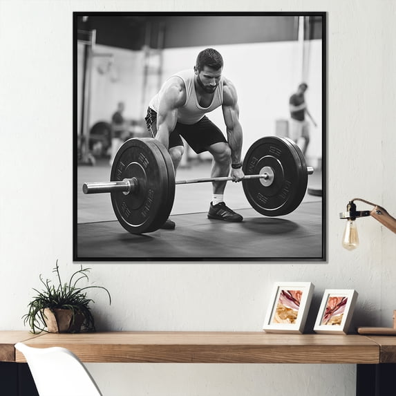 Designart "Lifting Weights" Weightlifting Floater Framed Canvas Prints