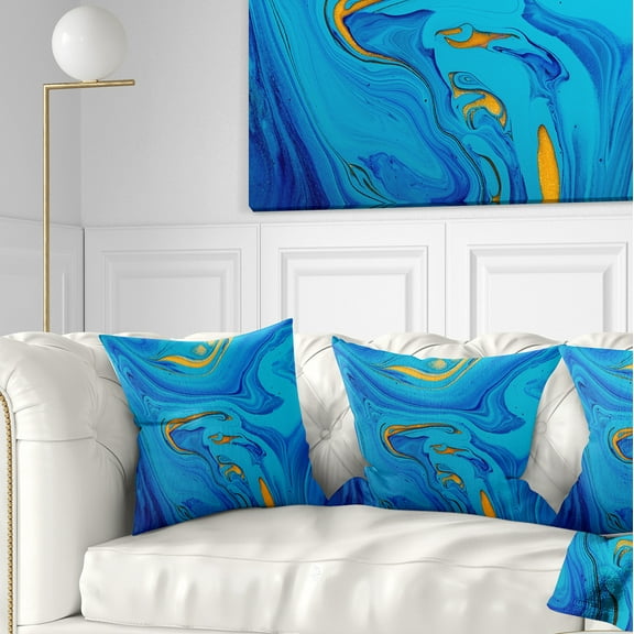 Designart Light Blue Abstract Acrylic Paint Mix - Abstract Throw Pillow - 16x16