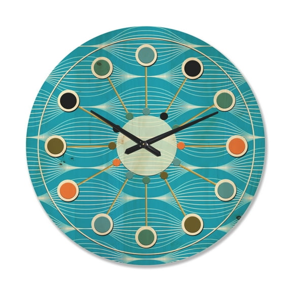Designart 'Light Blue Abstract Wave pattern' Mid-Century Modern Wood Wall Clock