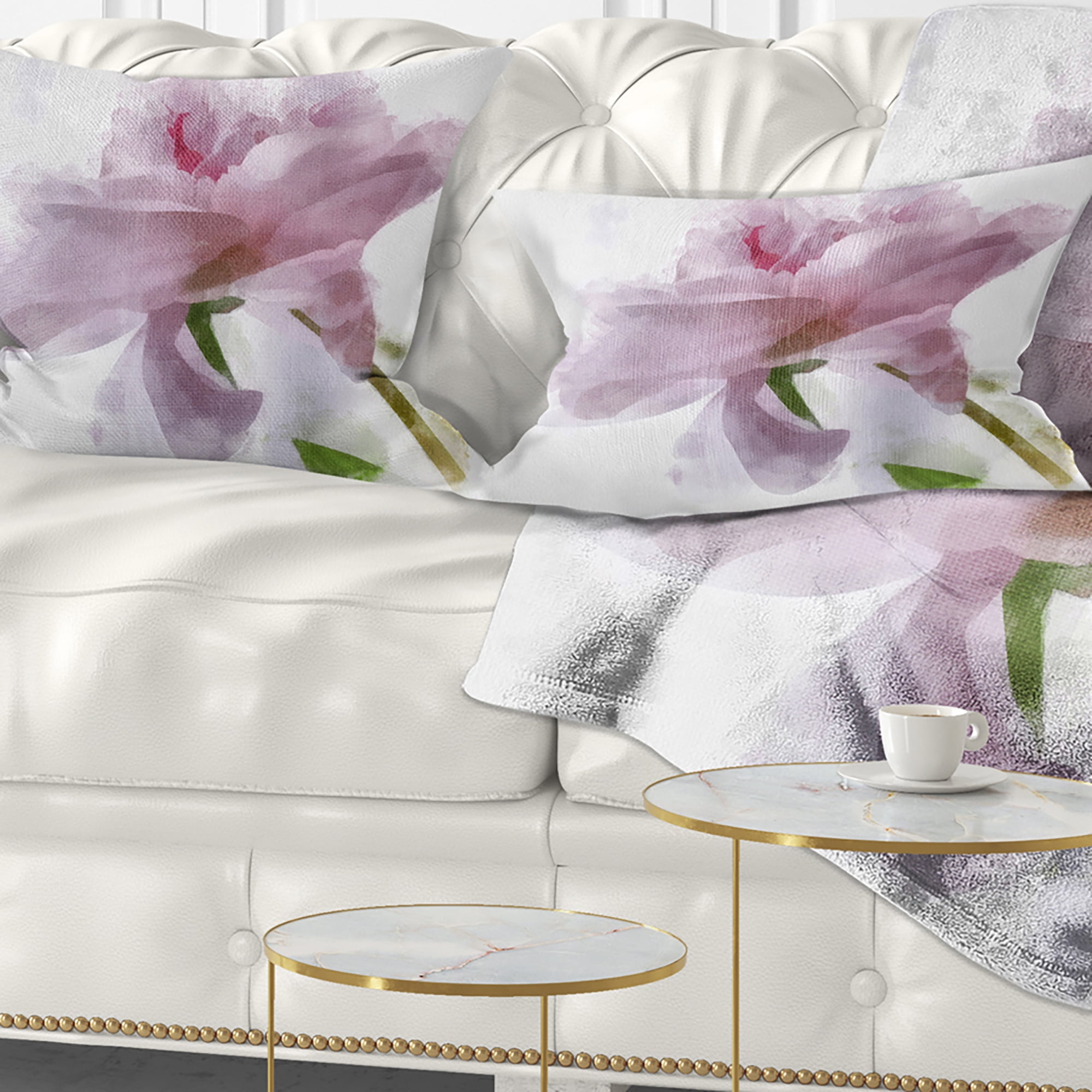 Designart Light Blue Flower with Paint Splashes - Floral Throw Pillow - 12x20