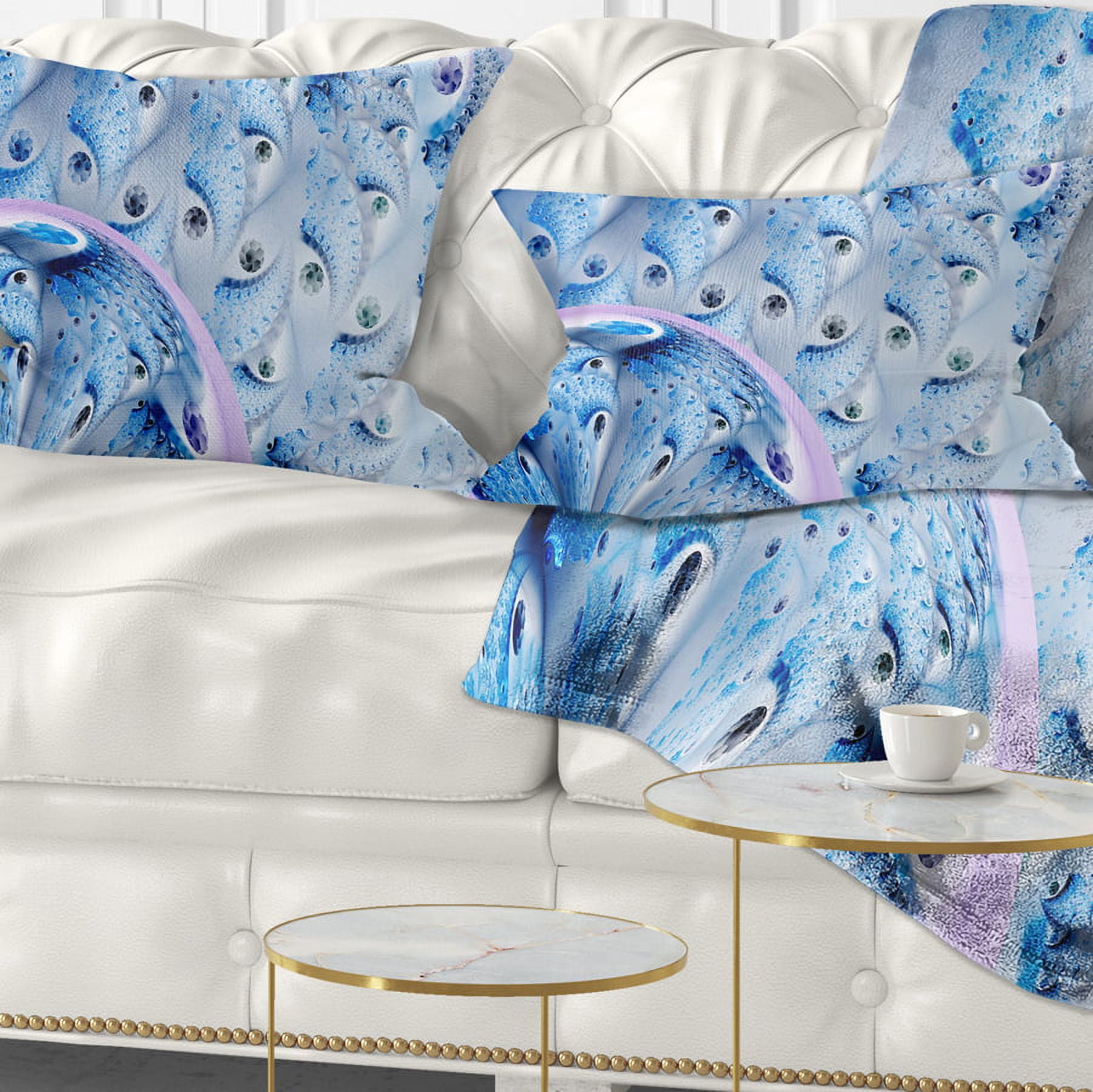Designart Light Blue Fractal Abstract Flower - Abstract Throw Pillow - 12x20