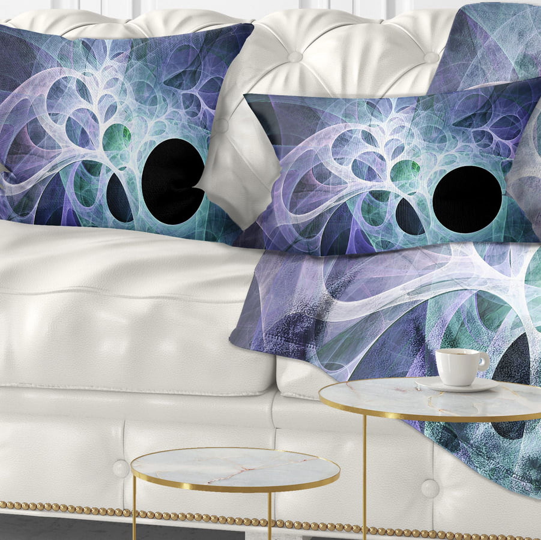 Designart Light Blue Fractal Angel Wings - Abstract Throw Pillow - 12x20
