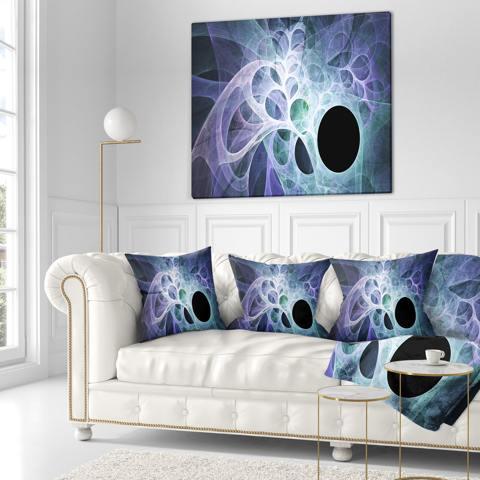 Designart Light Blue Fractal Angel Wings - Abstract Throw Pillow - 18x18