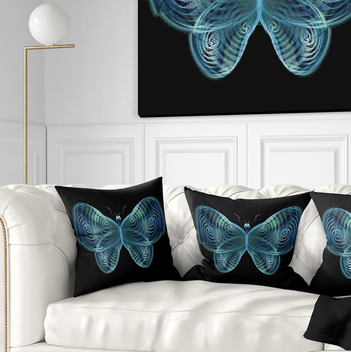 Designart Light Blue Fractal Butterfly in Dark - Abstract Throw Pillow - 16x16