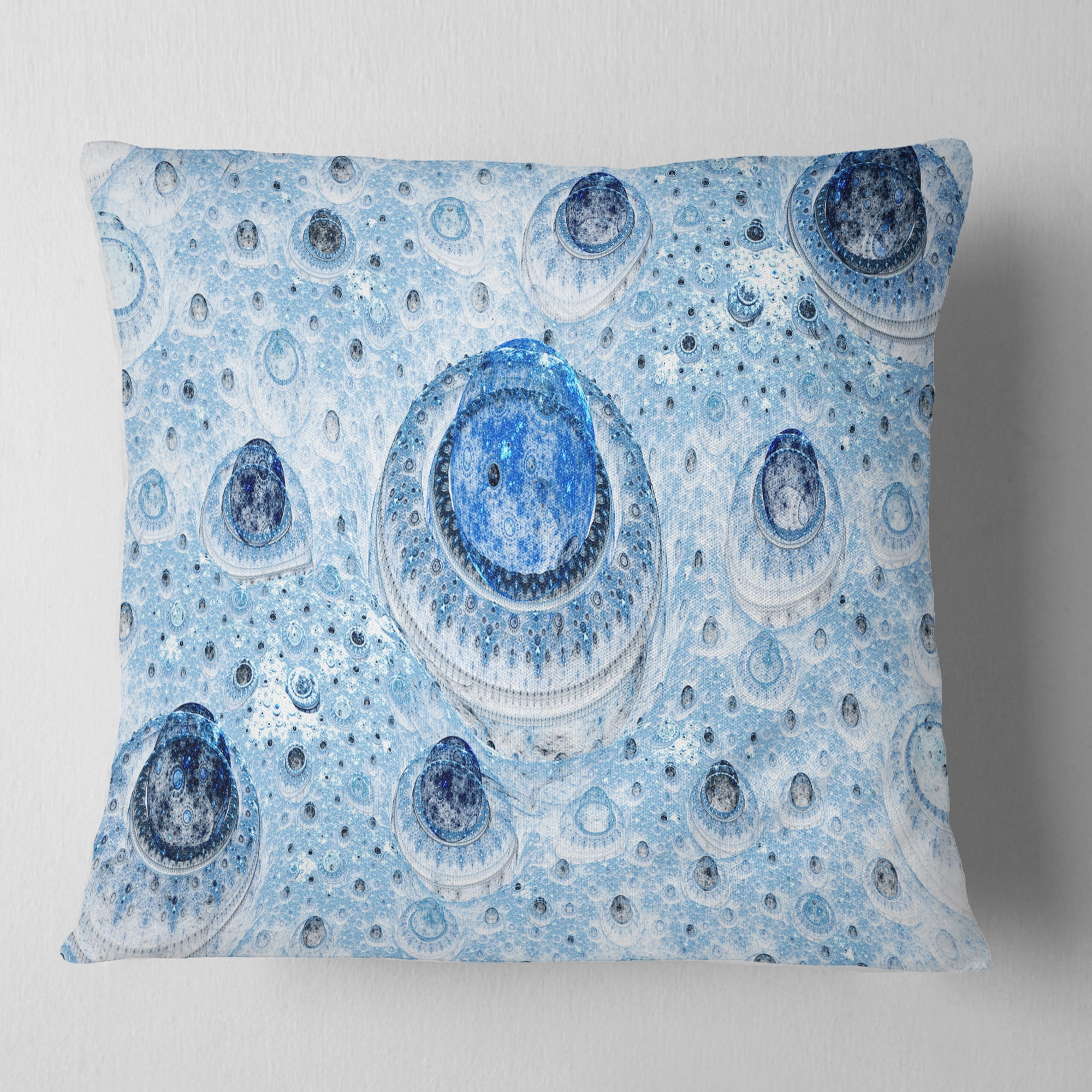 Designart Light Blue Fractal Exotic Planet - Abstract Throw Pillow - 16x16
