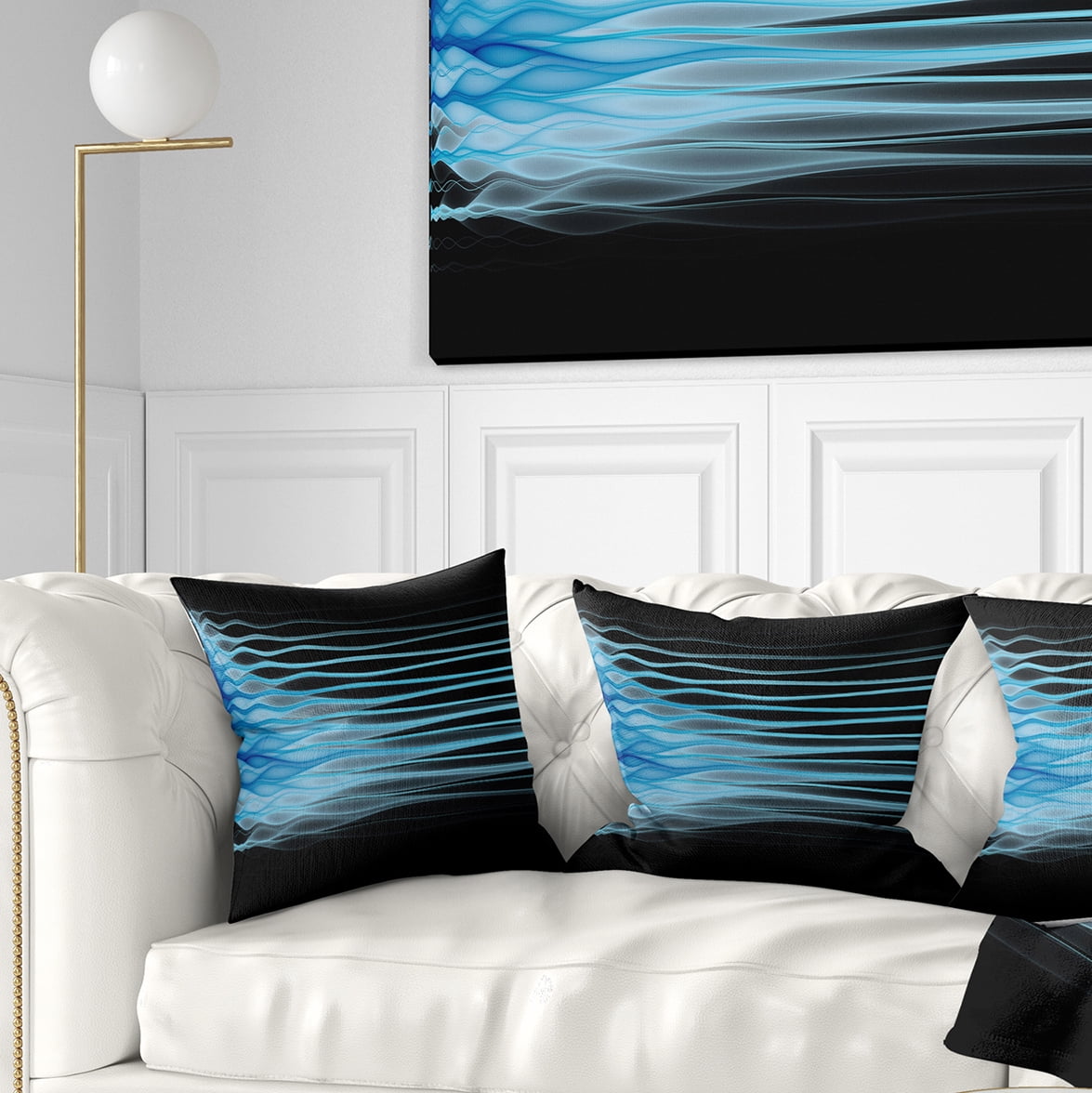 Designart Light Blue Fractal Flames - Abstract Throw Pillow - 16x16